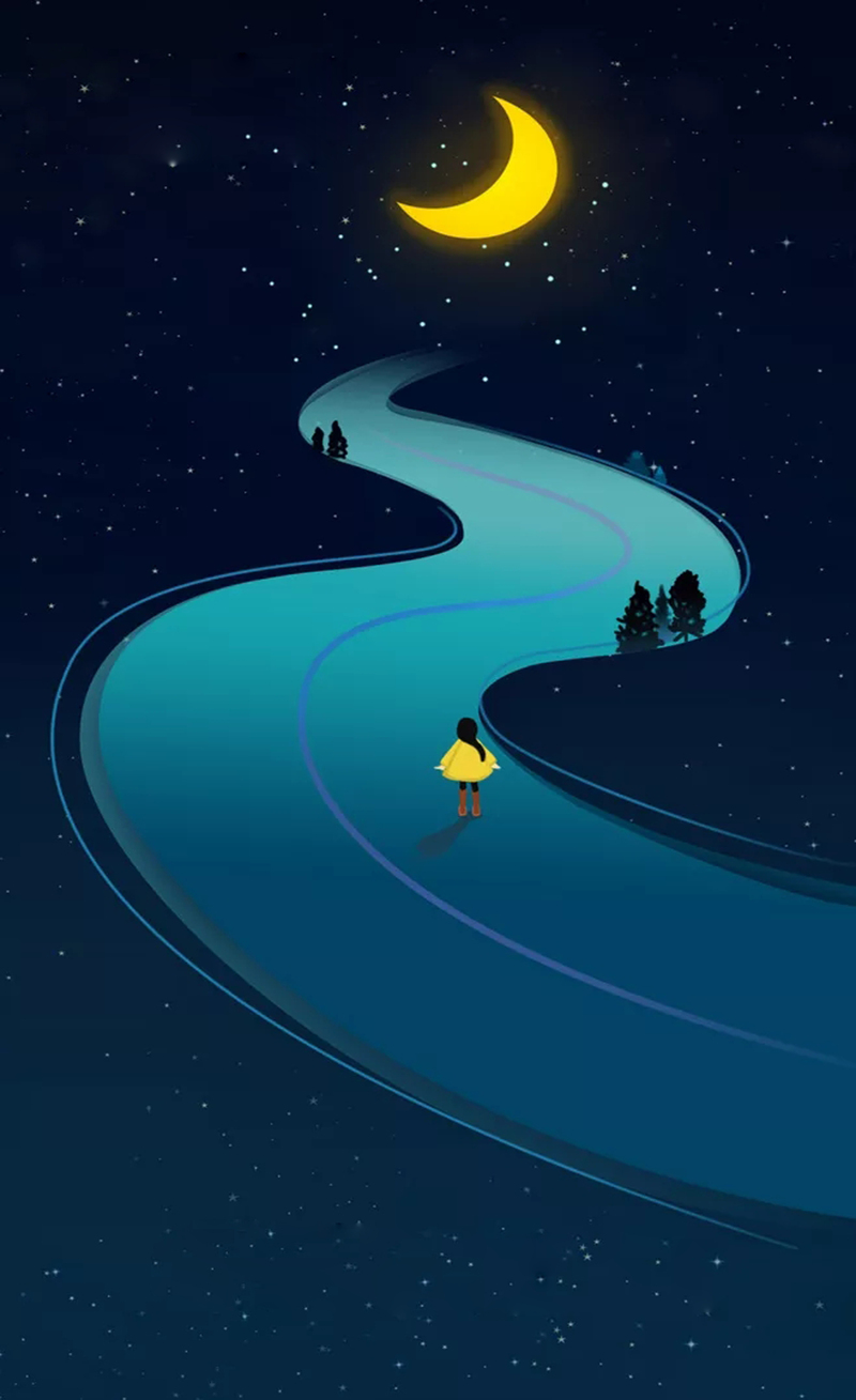 孤独道路夜空之美，高清JPG海报与手绘PSD设计素材下载