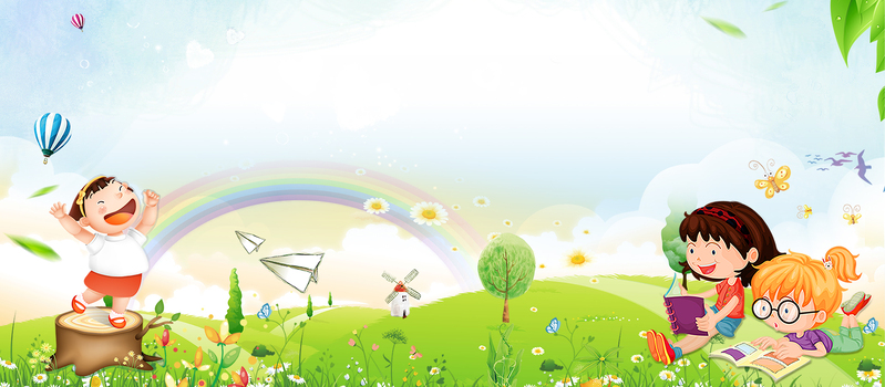 快乐阅读卡通素材，清新草地绿背景，JPG/PSD格式高清下载