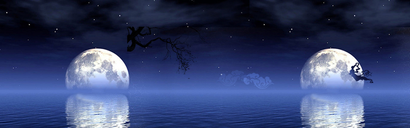 月伴深蓝背景banner，卡通手绘JPG/PSD设计素材高清下载