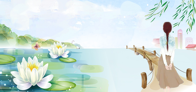 夏日小暑手绘荷花食品banner，绿色清新JPG/PSD设计素材下载