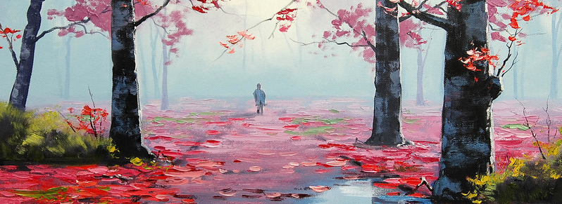 油画风格雨后漫步背景，高清JPG图片素材，卡通手绘风格，免费下载