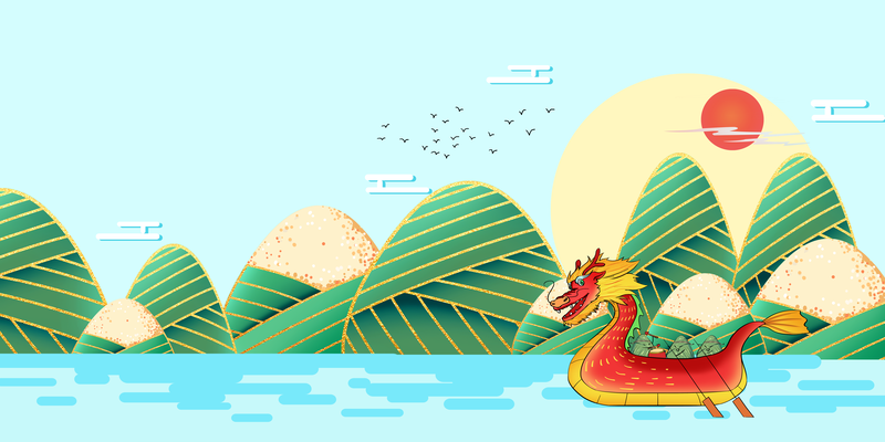 端午佳节，龙舟粽子图案设计素材，高清JPG+手绘PSD，祥云水面元素任选下载