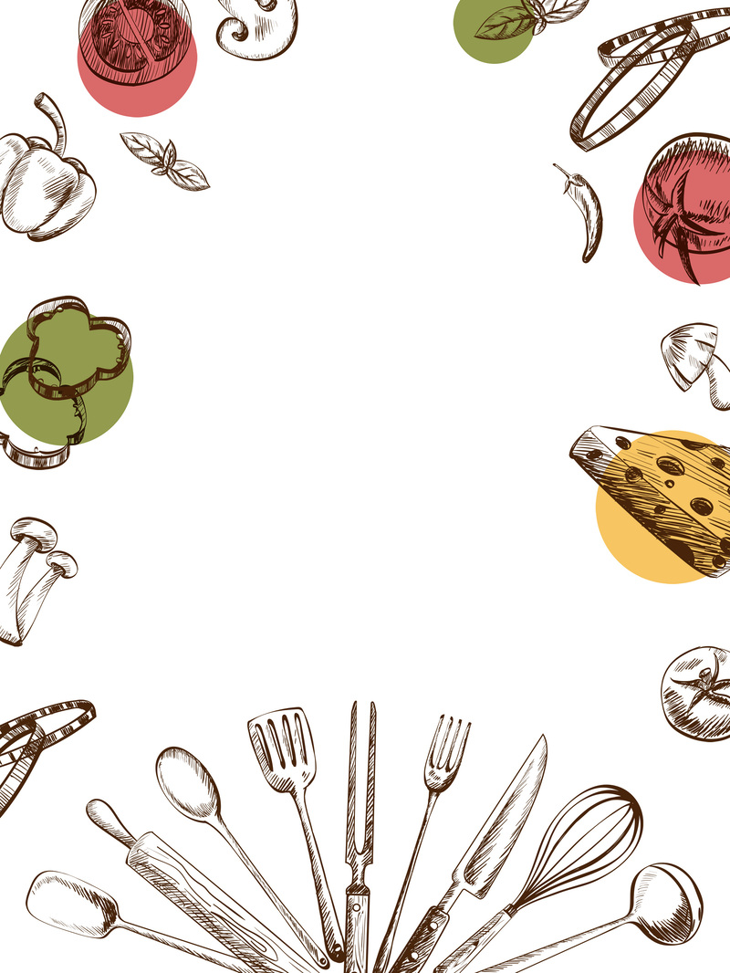 简约创意餐具线条背景图，美食高清JPG/卡通手绘PSD素材下载