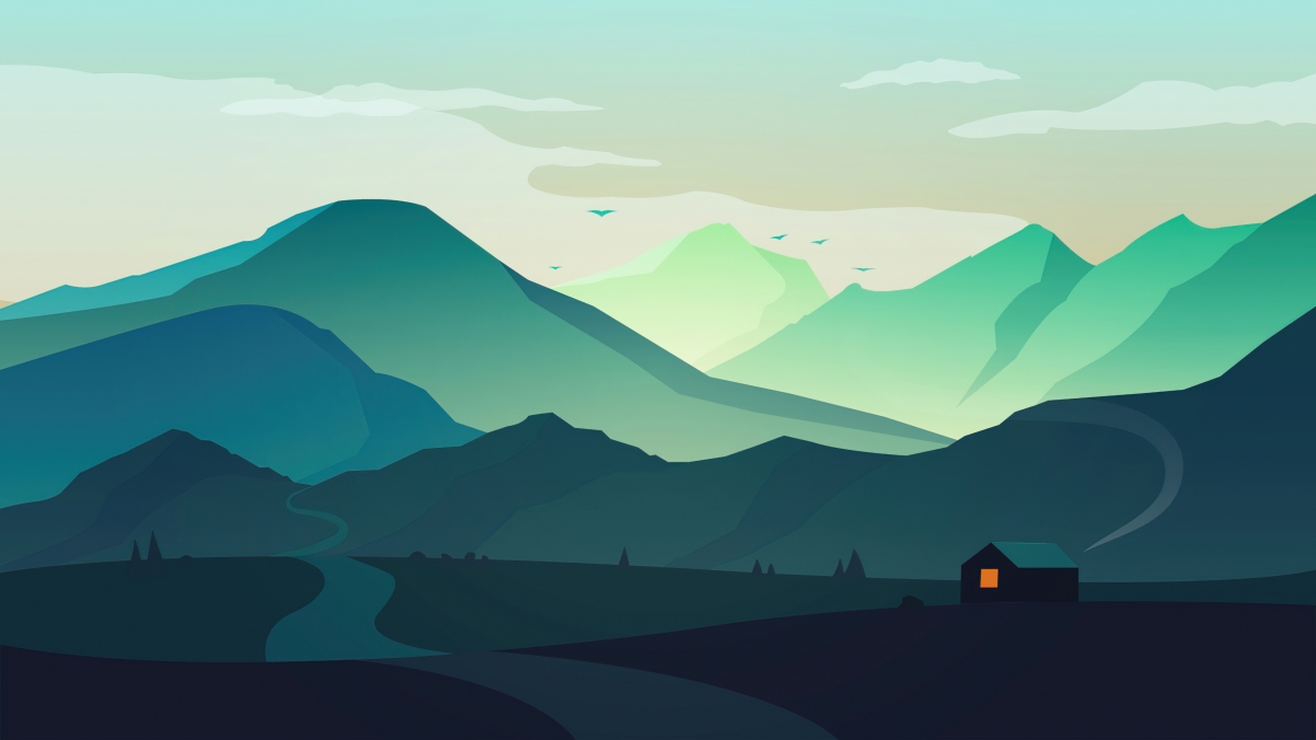 渐变山居美景，简约风4K高清壁纸，3840x2160分辨率，免费下载