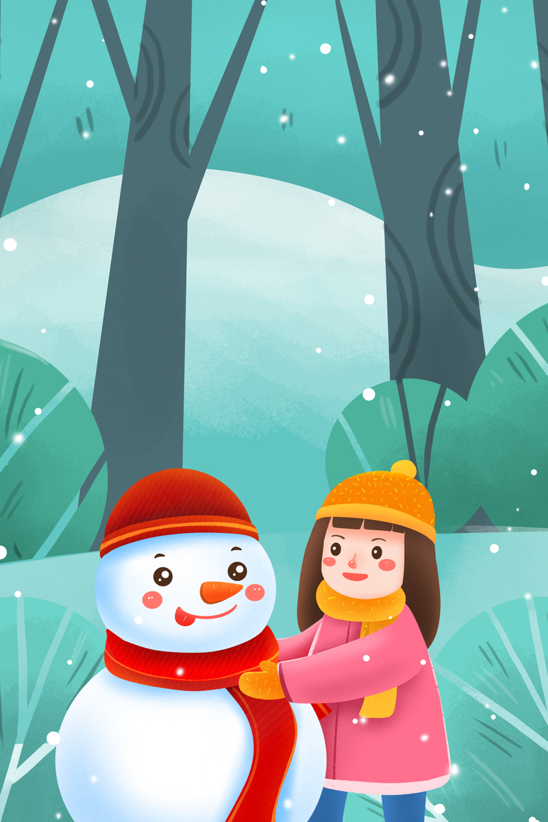 手绘卡通雪人背景图，冬天主题高清JPG与PSD设计素材下载