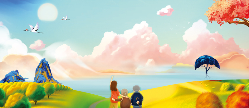 九九重阳敬老节，登高卡通banner，高清JPG/PSD素材下载