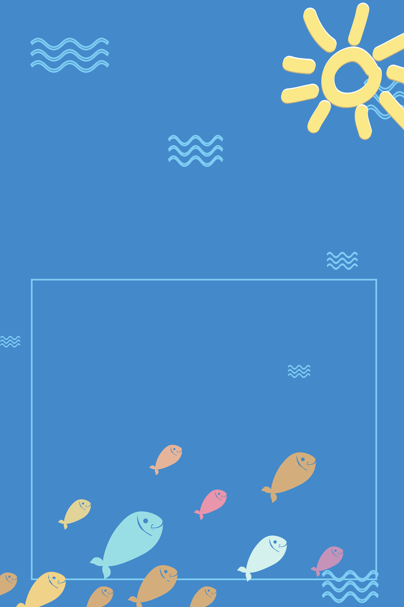 蓝色海洋生物手绘海报背景，高清JPG/PSD卡通设计素材下载