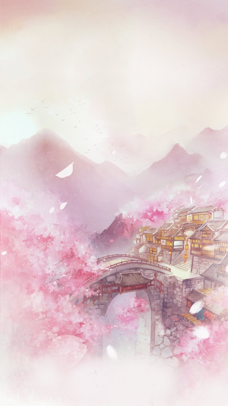 古风粉色H5背景，唯美卡通手绘JPG图片素材高清下载
