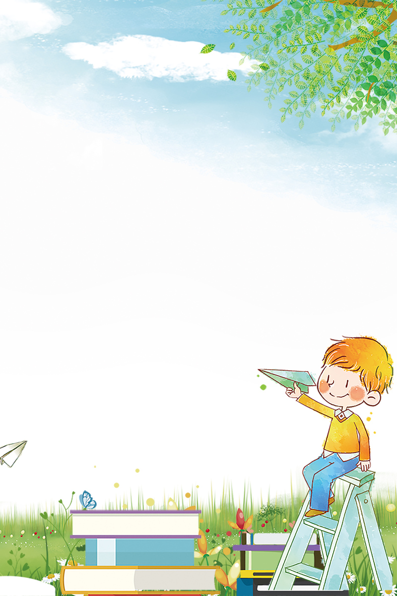 浅蓝手绘幼儿园招生书本背景，童趣满满，高清JPG下载