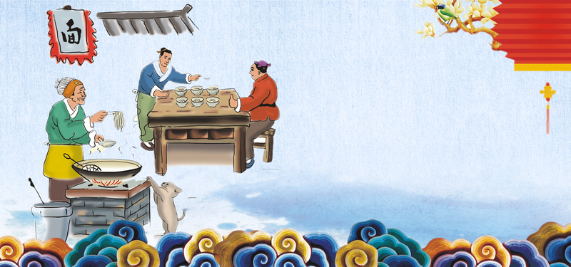 春节中国风蓝色海报设计素材，高清JPG与手绘PSD格式下载