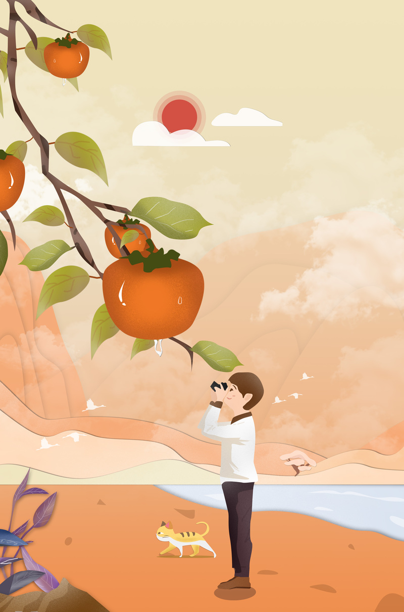 手绘秋季背景图，高清JPG与PSD素材，卡通风格，免费下载