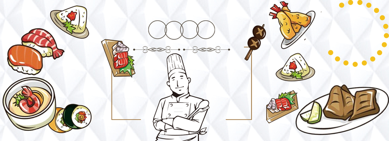 美食手绘白色banner，卡通风格JPG/PSD设计素材，高清下载