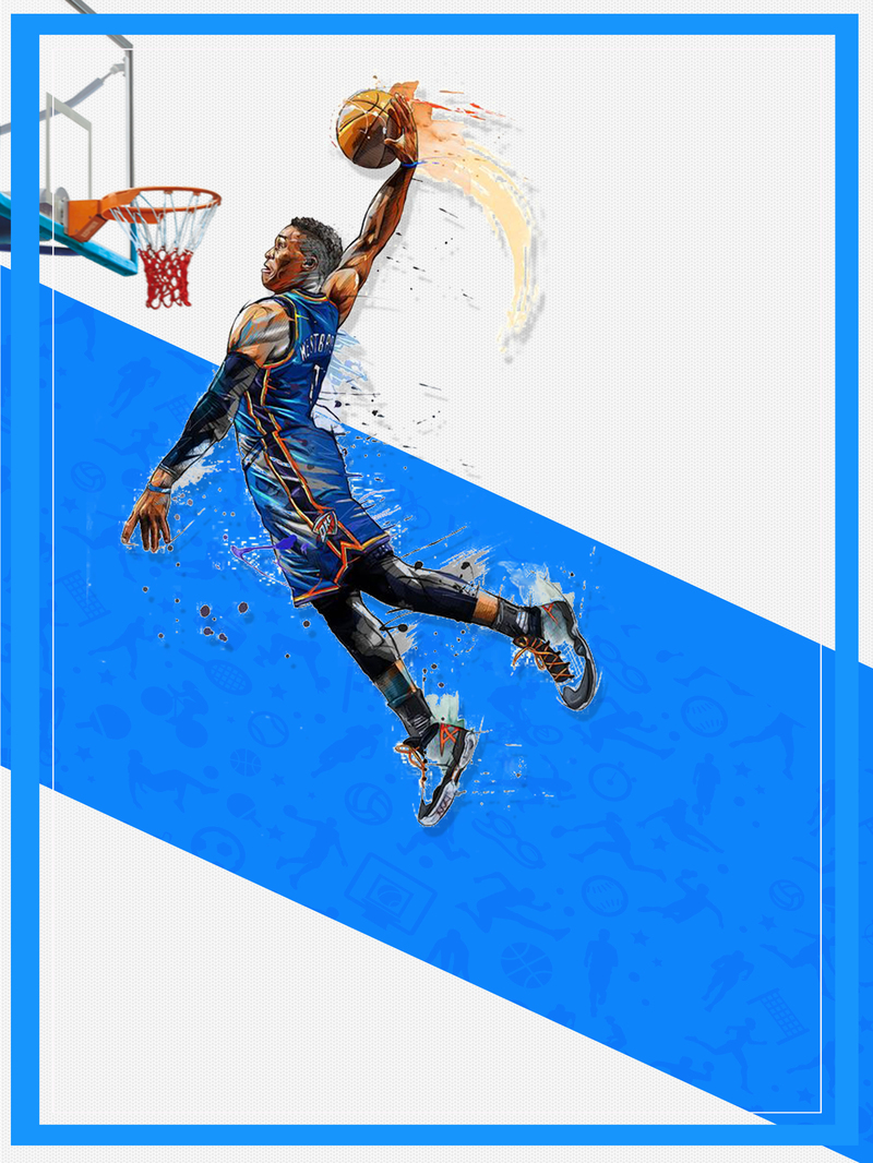 NBA篮球海报背景，高清JPG卡通手绘PSD设计素材下载