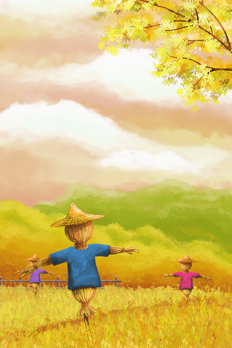 立秋时节，树枝稻草人卡通手绘JPG/PSD高清设计素材免费下载