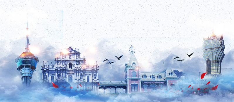 澳门回归纪念，蓝色大气景色banner，高清JPG及手绘PSD设计素材下载