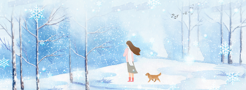 冬日雪景手绘Banner，唯美卡通设计素材，高清JPG/PSD下载