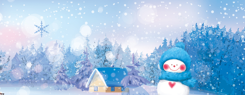 下雪堆雪人，可爱卡通手绘蓝色Banner，高清JPG/PSD设计素材下载