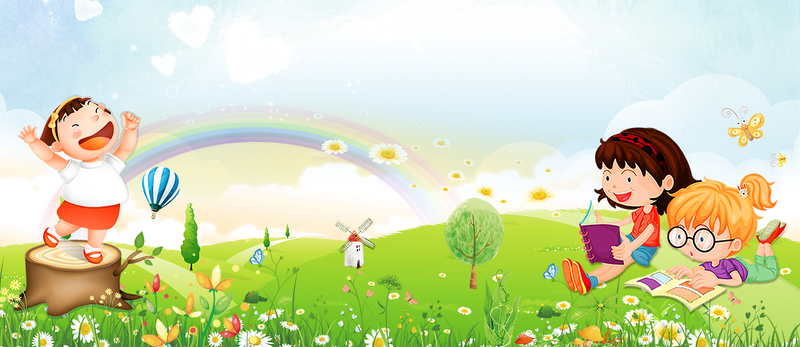 少儿卡通阅读素材，清新蓝色banner，JPG/PSD格式高清下载