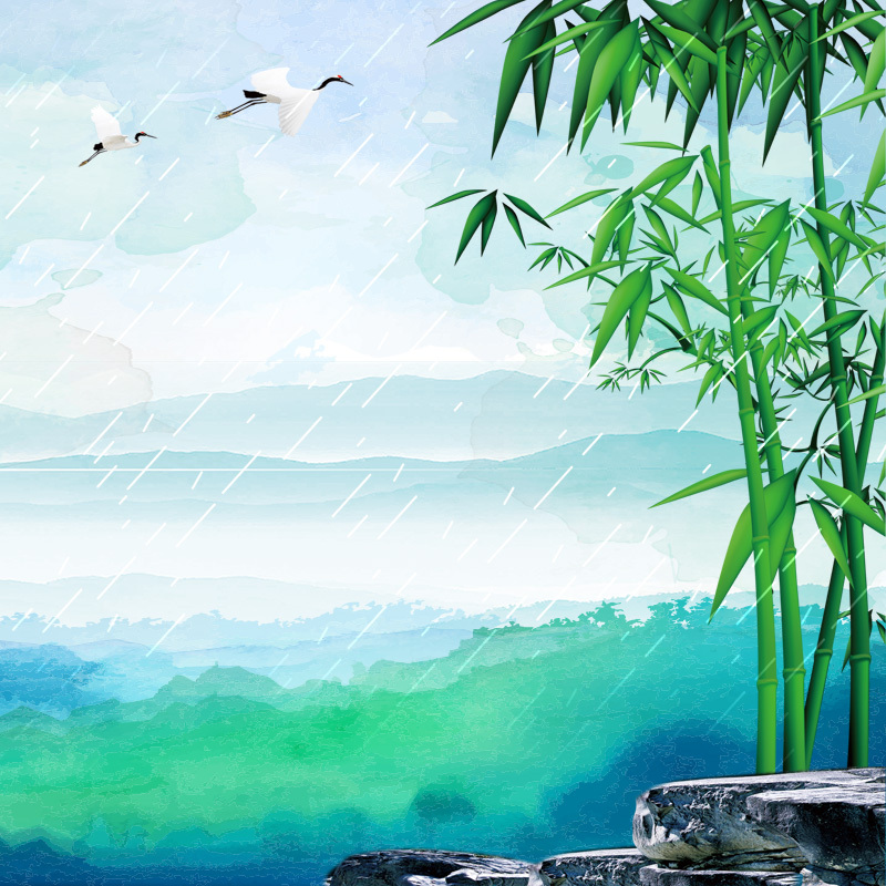手绘竹林清明节PSD分层主图，高清JPG卡通背景素材下载