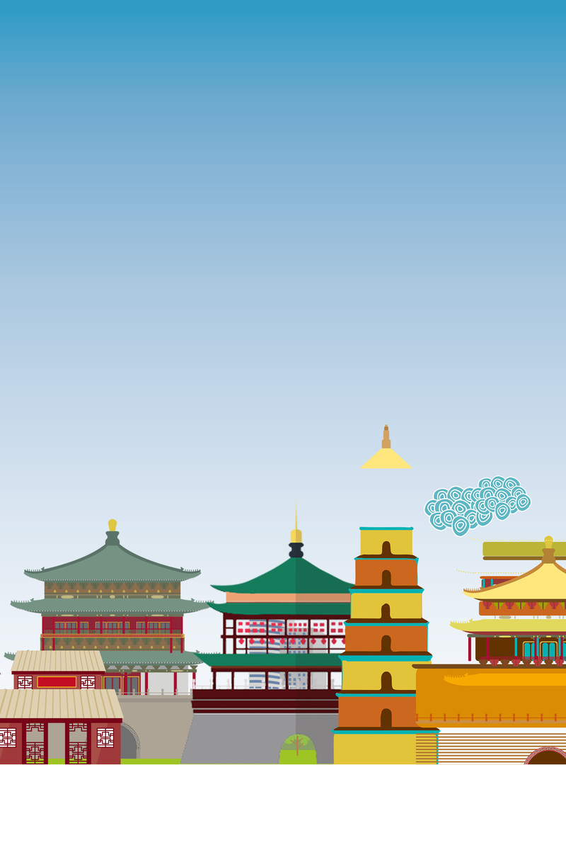 西安旅游海报设计素材，创意手绘JPG/PSD，高清下载
