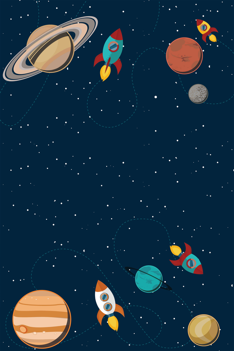 深色星空火箭宇宙主题平面广告，卡通手绘JPG/AI素材下载