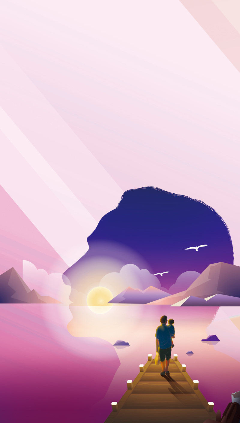 粉色父子互动背景图，高清JPG+PSD，卡通手绘设计素材下载