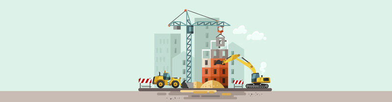 扁平化建筑施工插画矢量，高清JPG与手绘AI素材下载