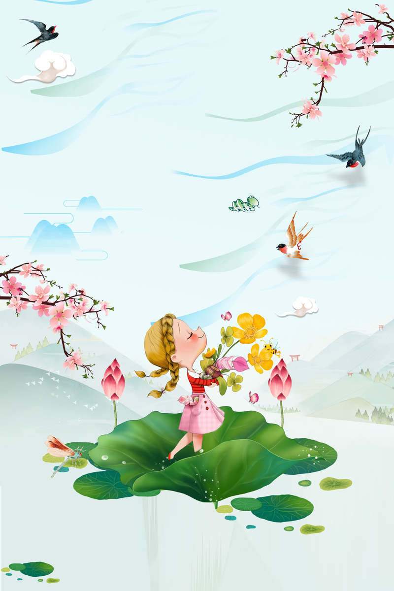 春夏卡通背景高清图片，JPG/PSD格式下载，手绘设计素材精选