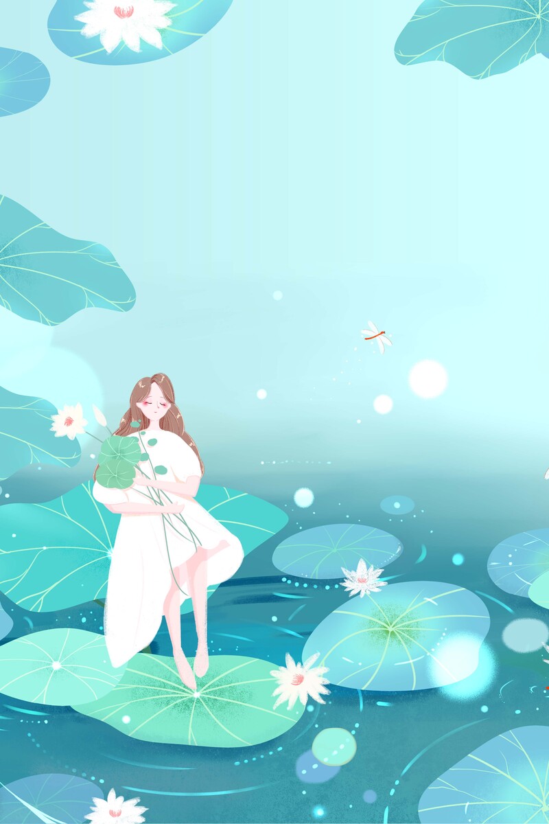 大暑节气海报设计素材，蓝色插画风格，高清JPG/手绘PSD下载