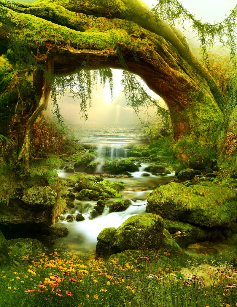 梦幻仙境卡通背景，高清JPG素材，手绘风格随心下载
