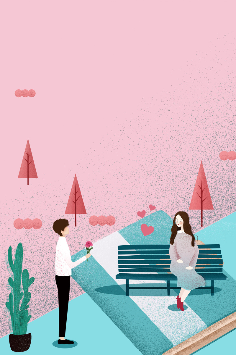 粉色清新插画情人节海报，高清JPG+PSD手绘素材下载