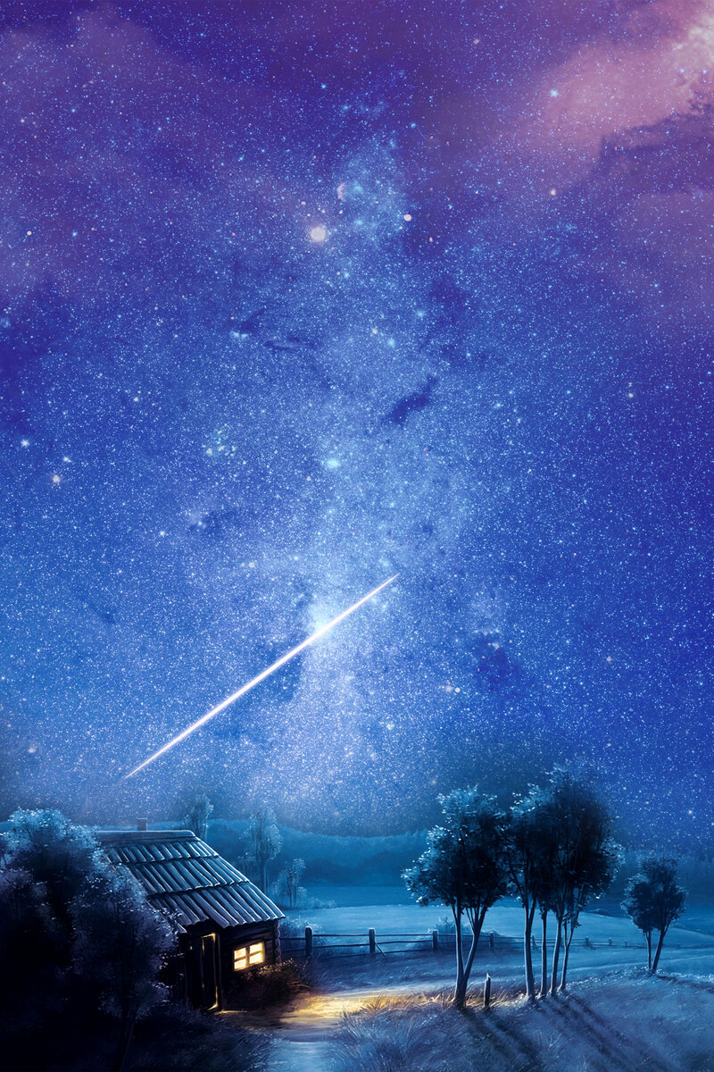 平安夜雪夜星空手绘PSD海报背景，唯美高清图片素材下载