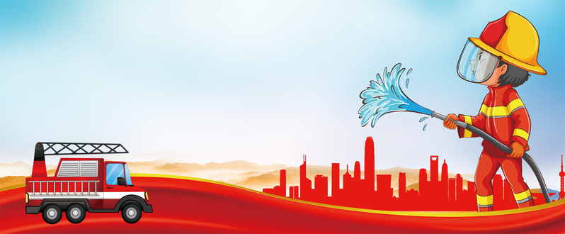 消防英雄致敬，手绘蓝天banner，高清JPG/PSD格式卡通手绘素材下载