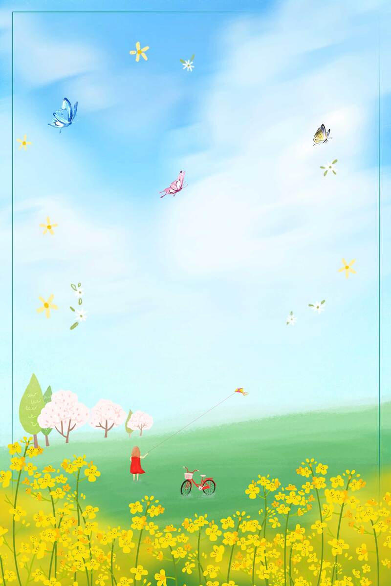 小清新春日油画，油菜花插画高清JPG+PSD设计素材，手绘卡通风格