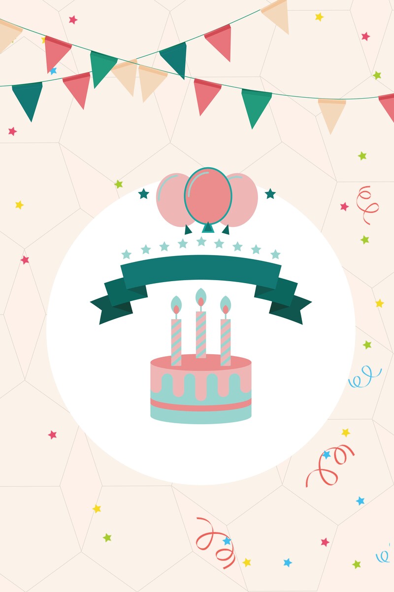 手绘清新浪漫彩色生日贺卡，高清JPG背景图，卡通手绘PSD素材下载