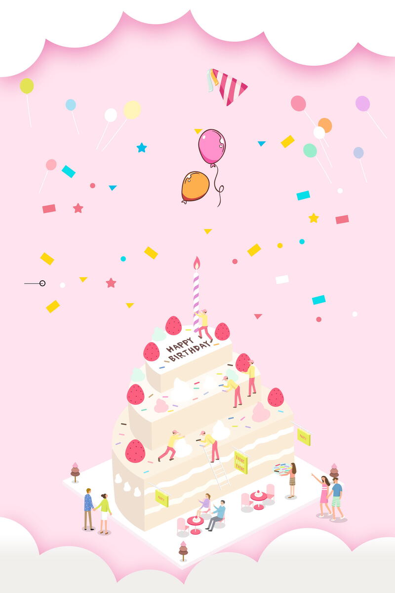 卡通手绘儿童生日派对背景素材，高清JPG/PSD格式，免费下载