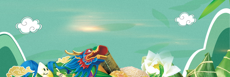 端午节绿色卡通活动Banner，高清JPG/PSD设计素材下载