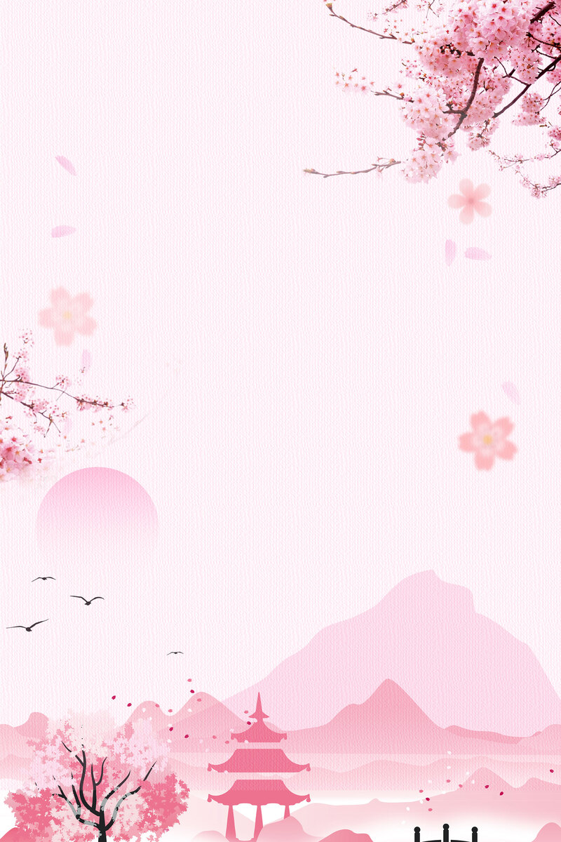 粉色浪漫桃花节旅行背景，唯美花卉高清JPG & 可爱卡通手绘PSD素材下载