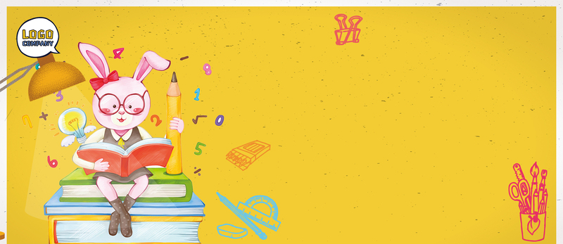 学霸卡通兔清新黄banner，高清JPG/PSD设计素材下载