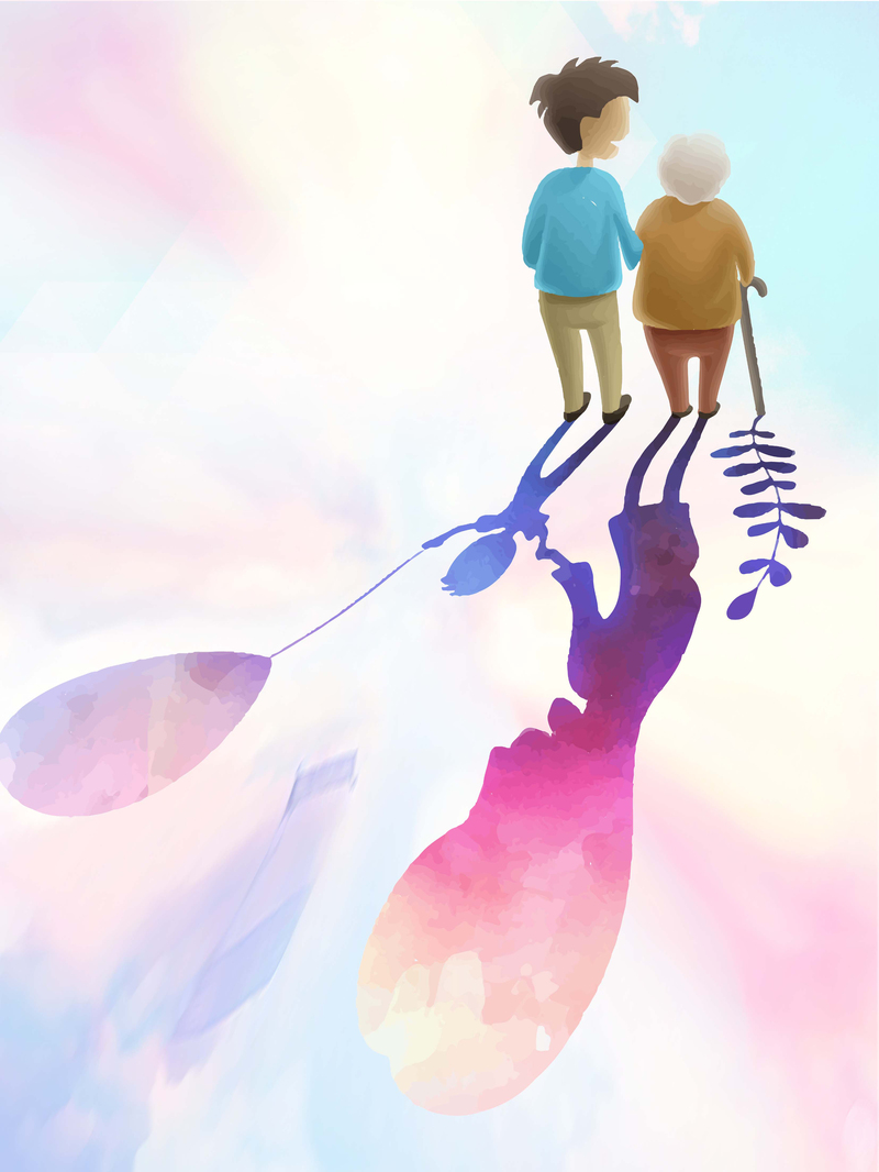 高清关爱老人公益海报背景，卡通手绘JPG/PSD模板下载