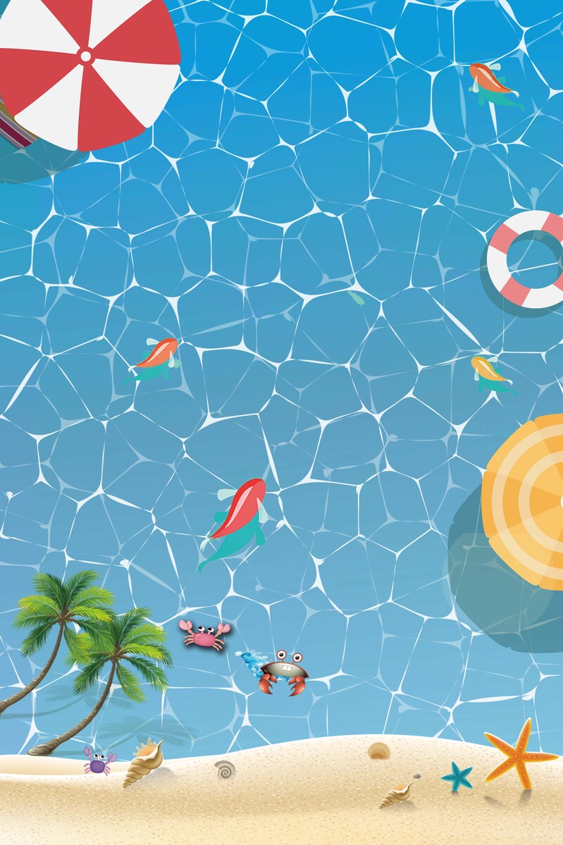蓝色卡通水上派对海报背景，高清JPG/PSD设计素材下载
