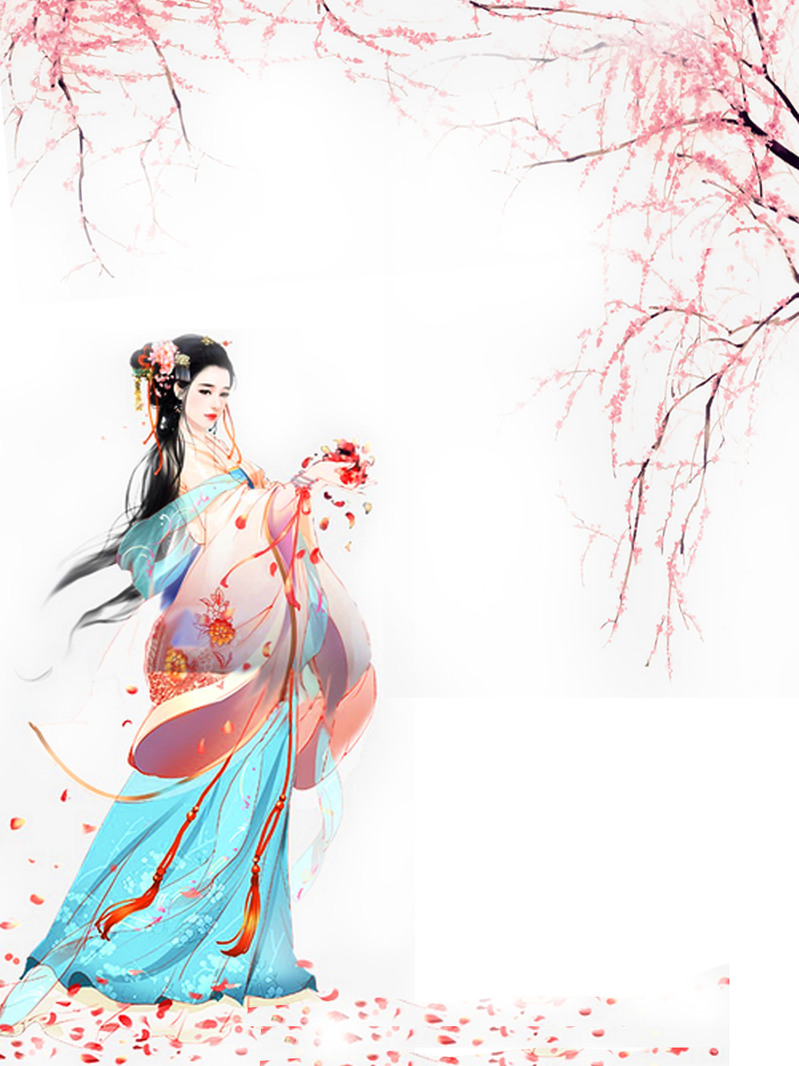 三生三世十里桃花，唯美PSD背景图与高清JPG图片素材，卡通手绘风格，免费下载