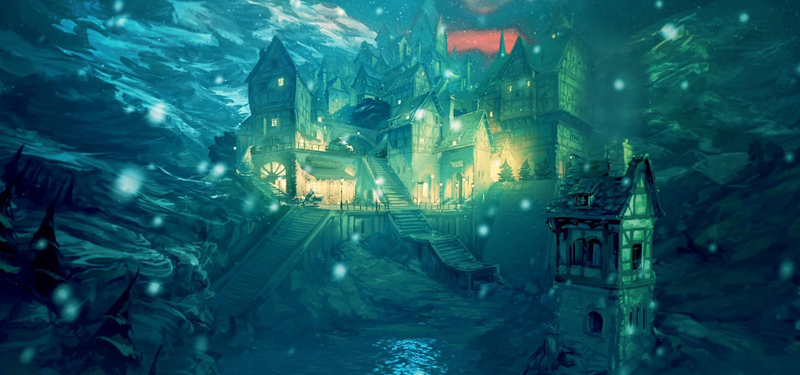 夜晚魔法城堡，高清JPG卡通手绘素材，一键下载