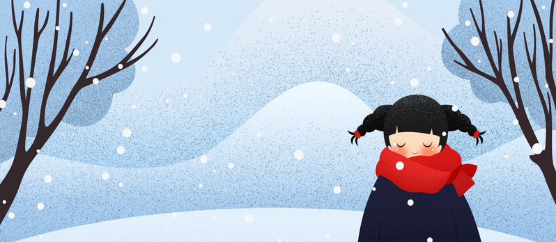冬季赏雪手绘banner，文艺女孩主题，高清JPG/PSD设计素材下载