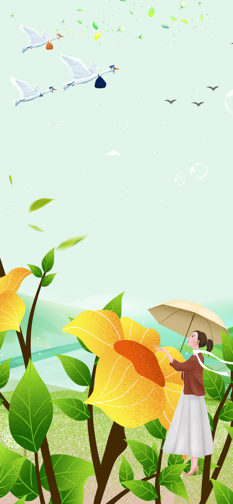 春天卡通手绘花朵背景图，高清JPG+PSD设计素材下载