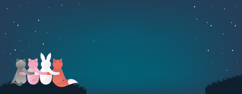 卡通小兔子山坡夜景Banner，高清JPG与手绘AI设计素材下载