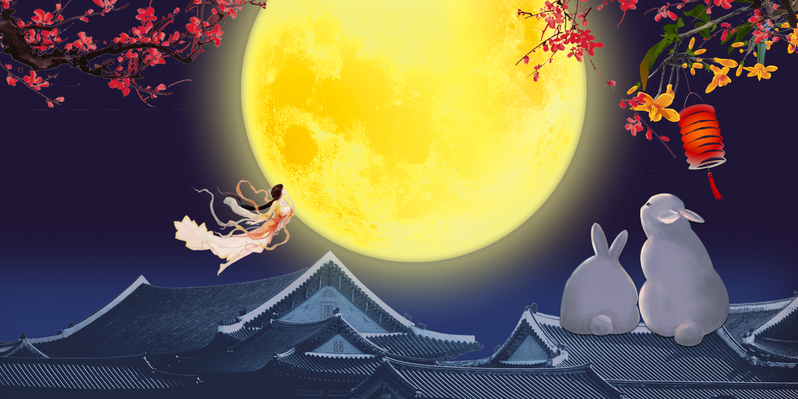 国庆中秋双节同庆，创意海报背景素材下载，高清JPG/手绘PSD可选