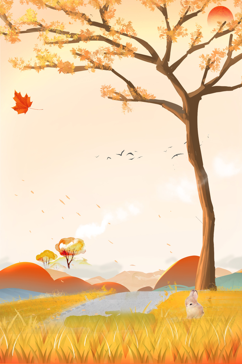 立秋创意插画宣传海报，高清JPG/PSD格式，手绘卡通设计素材下载