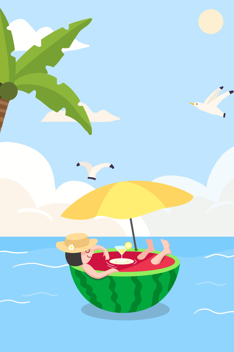 卡通西瓜浴背景图，高清JPG+PSD，创意手绘设计素材下载