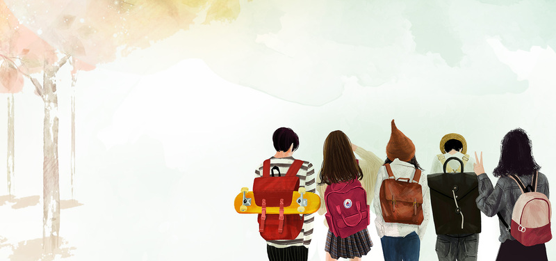 开学季手绘学生上学Banner，高清JPG/PSD设计素材免费下载